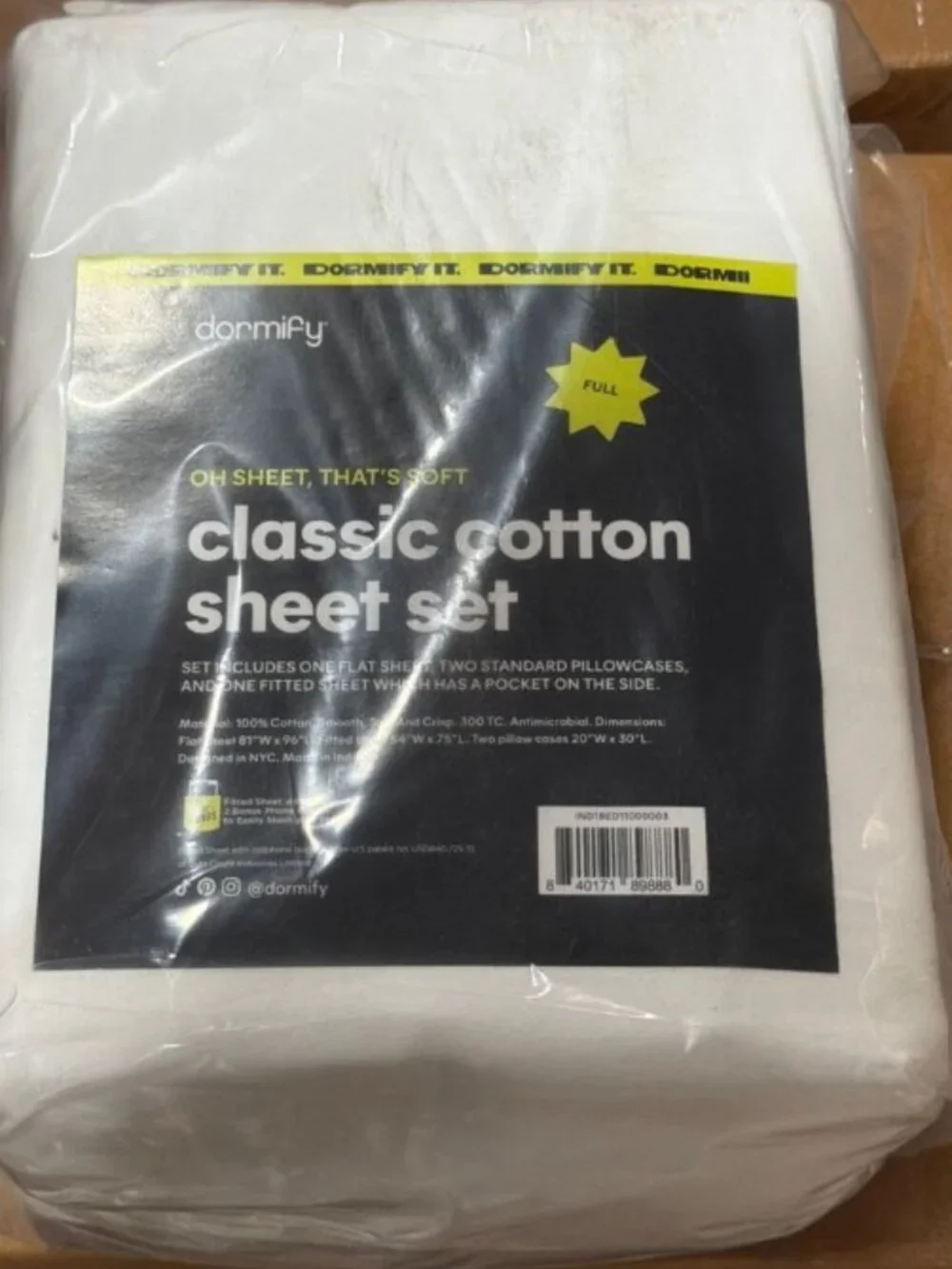 Dormify Full Sheet Set - White; 100% Cotton; 300 Thread Count, Side Pocket